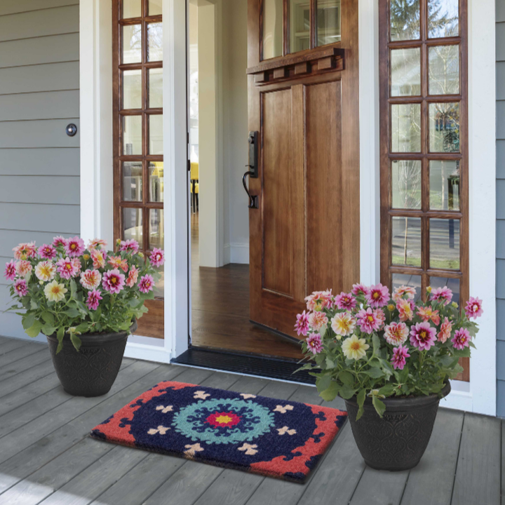 Suzanni Multicolour Blue Medallion Thick Doormat - Doormats Fab Habitat