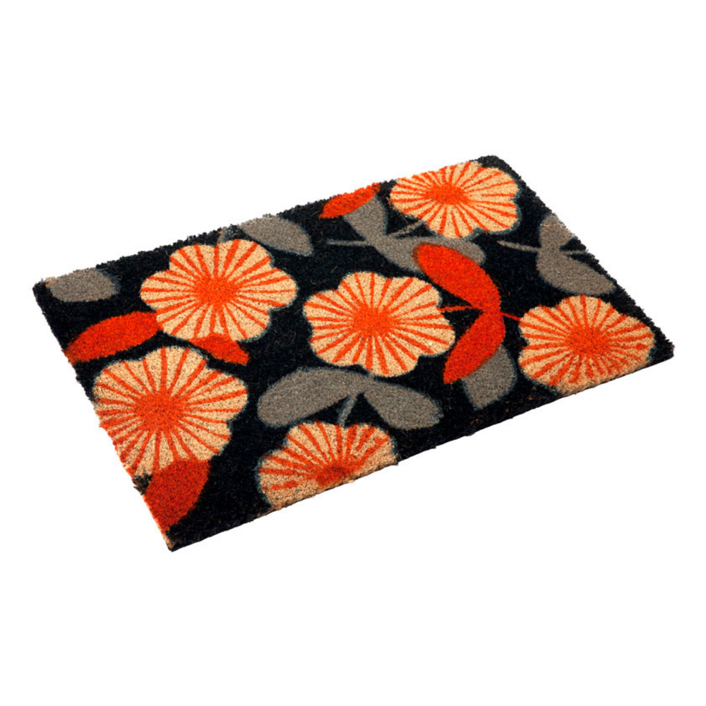 Floral Dark Blue Botanical PVC Backed Doormat - Doormats Fab Habitat