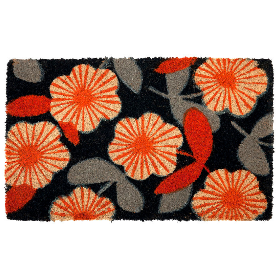 Floral Dark Blue Botanical PVC Backed Doormat - Doormats Fab Habitat