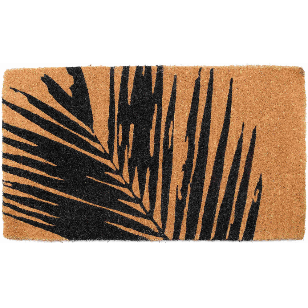 45x75 cm Fern Botanical Natural and Black Thick Coir Doormat - Doormats Fab Habitat