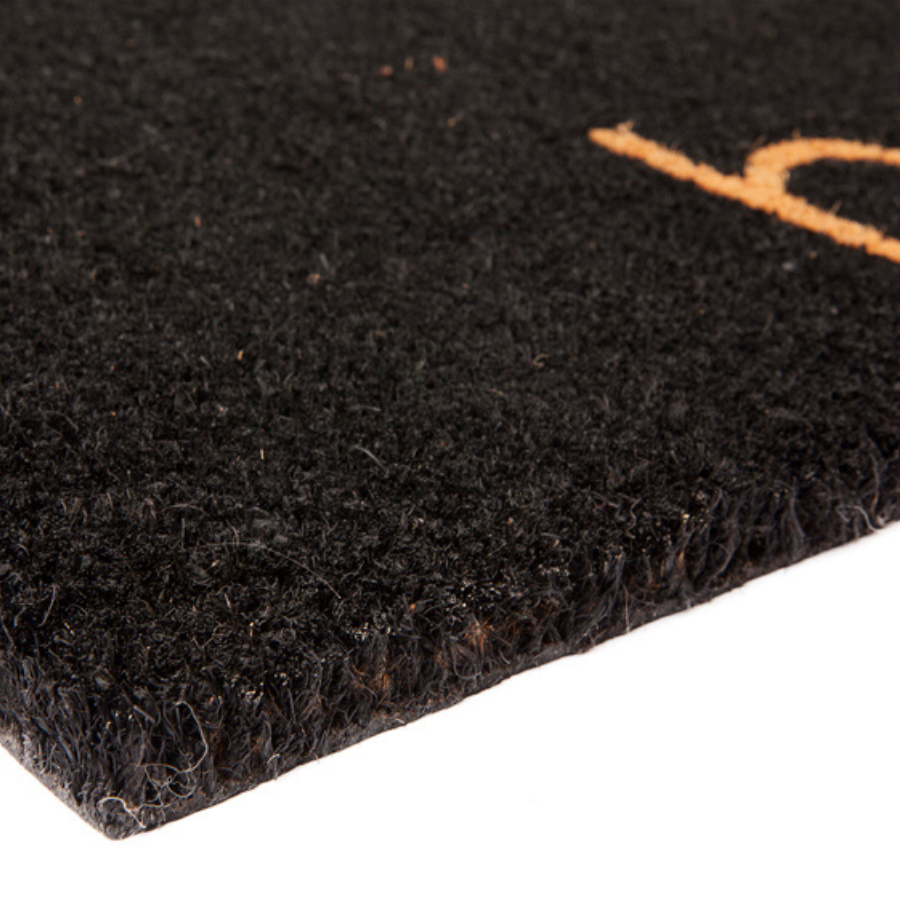 Hello Black And Natural PVC Backed Coir Doormat - Doormats Fab Habitat