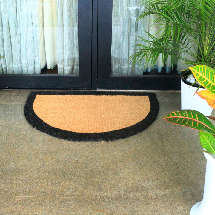 60x90 cm Black Border and Plain Natural Half Round Coir Doormat - Doormats Fab Habitat