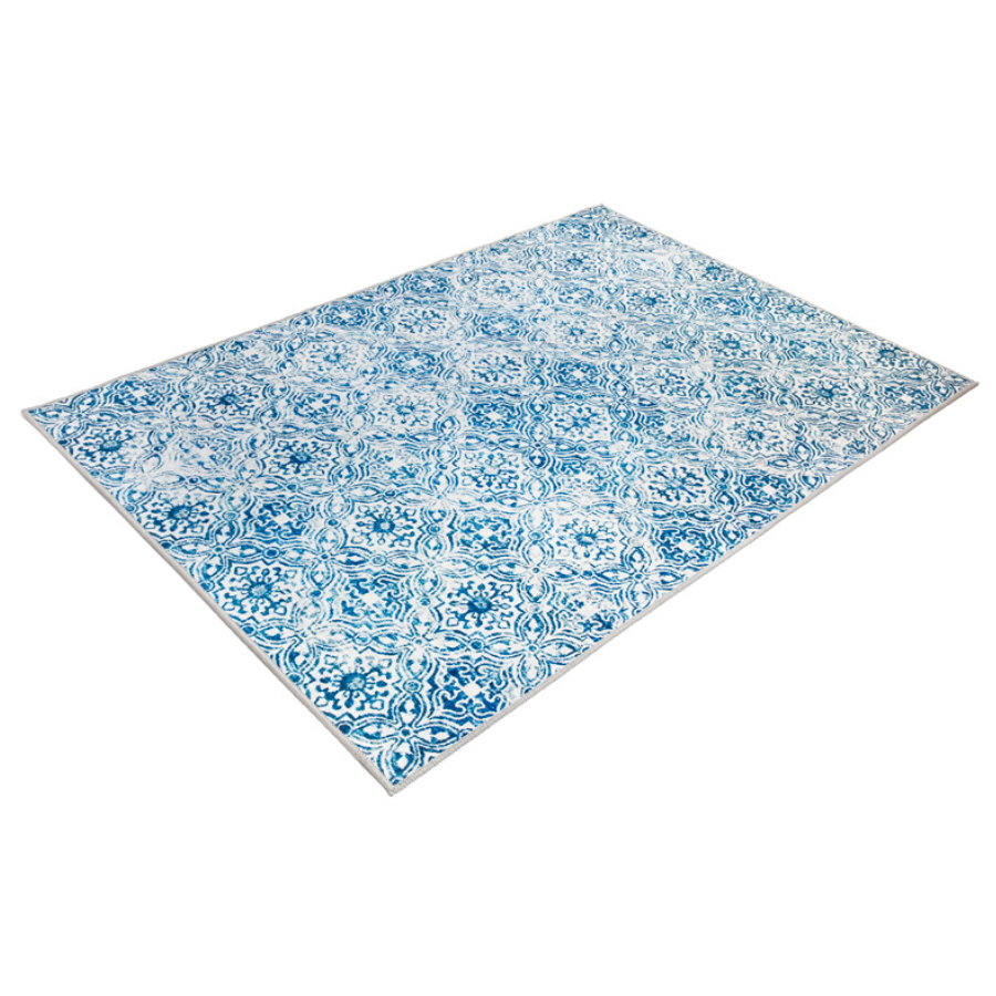 Mozaic Tiles Blue Trellis Distressed Non Slip Area Rug - Non Slip Rugs Fab Habitat