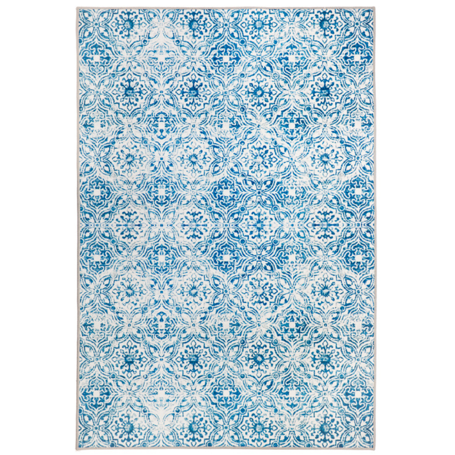 Mozaic Tiles Blue Trellis Distressed Non Slip Area Rug - Non Slip Rugs Fab Habitat