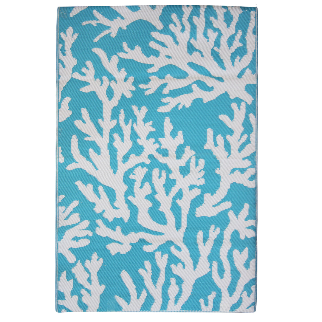 Marbella Blue and White Coastal Recycled Plastic Outdoor Rug - Recycled Plastic Rugs & Mats Fab Habitat