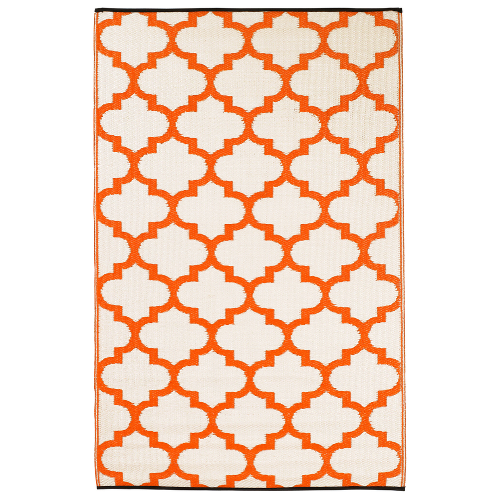 Tangier Carrot and White Moroccan Trellis Recycled Plastic Outdoor Rug - Recycled Plastic Rugs & Mats Fab Habitat