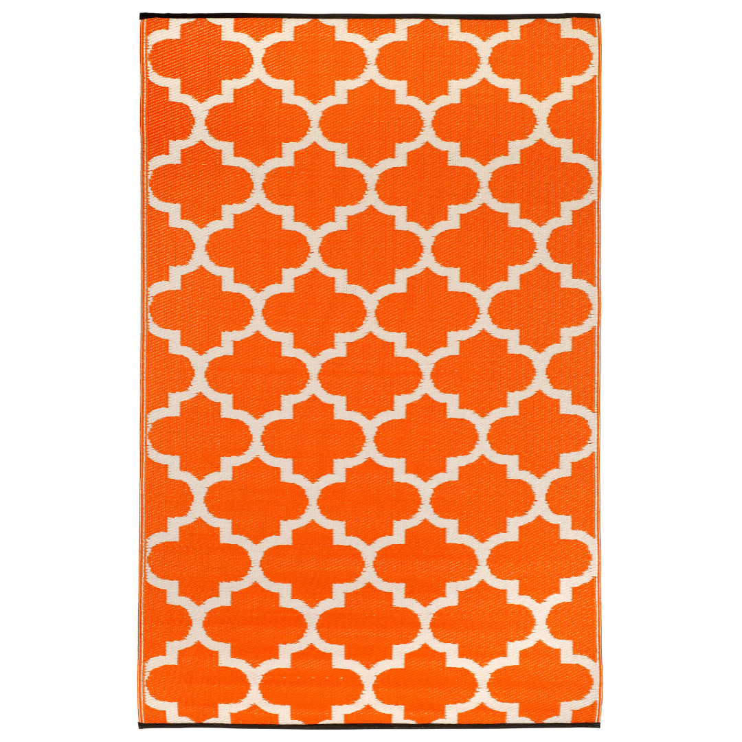 Tangier Carrot and White Moroccan Trellis Recycled Plastic Outdoor Rug - Recycled Plastic Rugs & Mats Fab Habitat