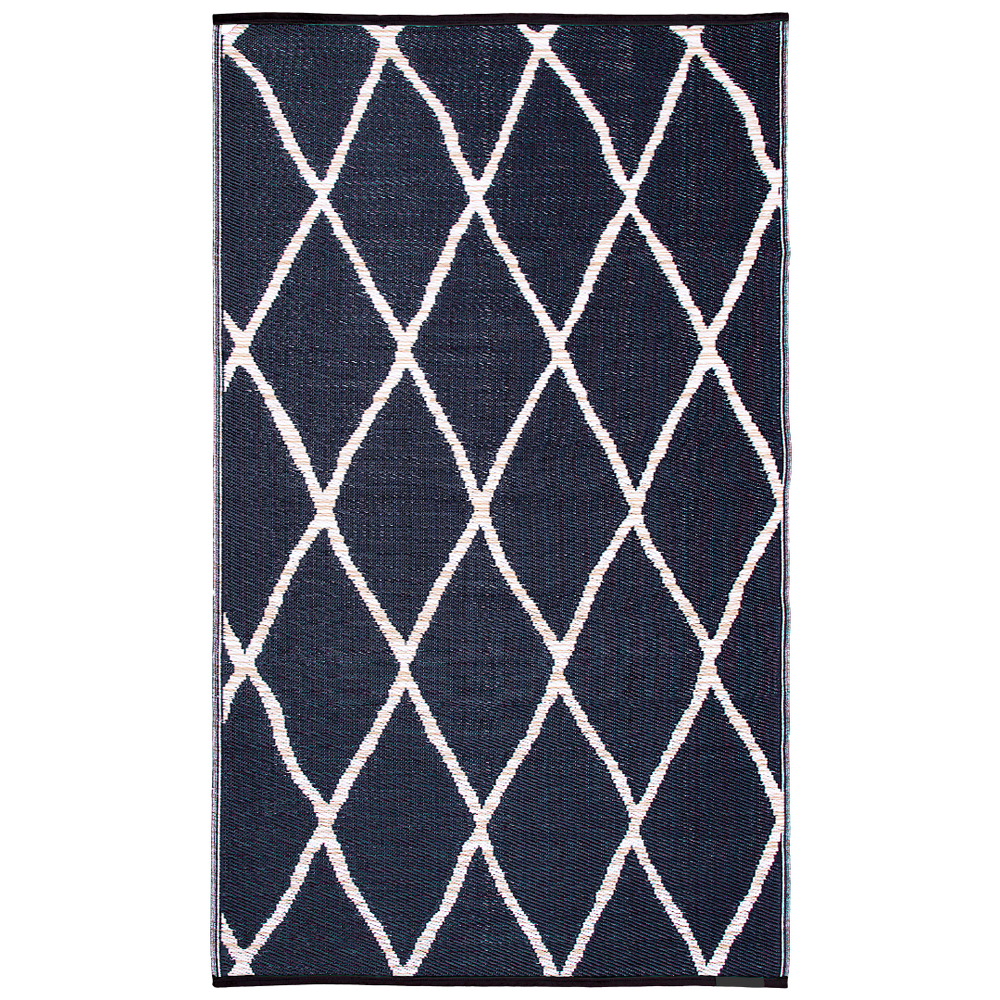 Nairobi Black and Natural Diamond Recycled Plastic Large Outdoor Rug - Recycled Plastic Rugs & Mats Fab Habitat