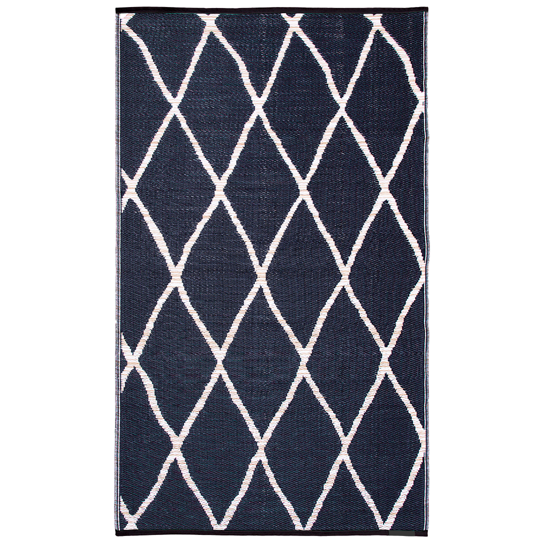 Nairobi Black and Natural Diamond Recycled Plastic Large Outdoor Rug - Recycled Plastic Rugs & Mats Fab Habitat