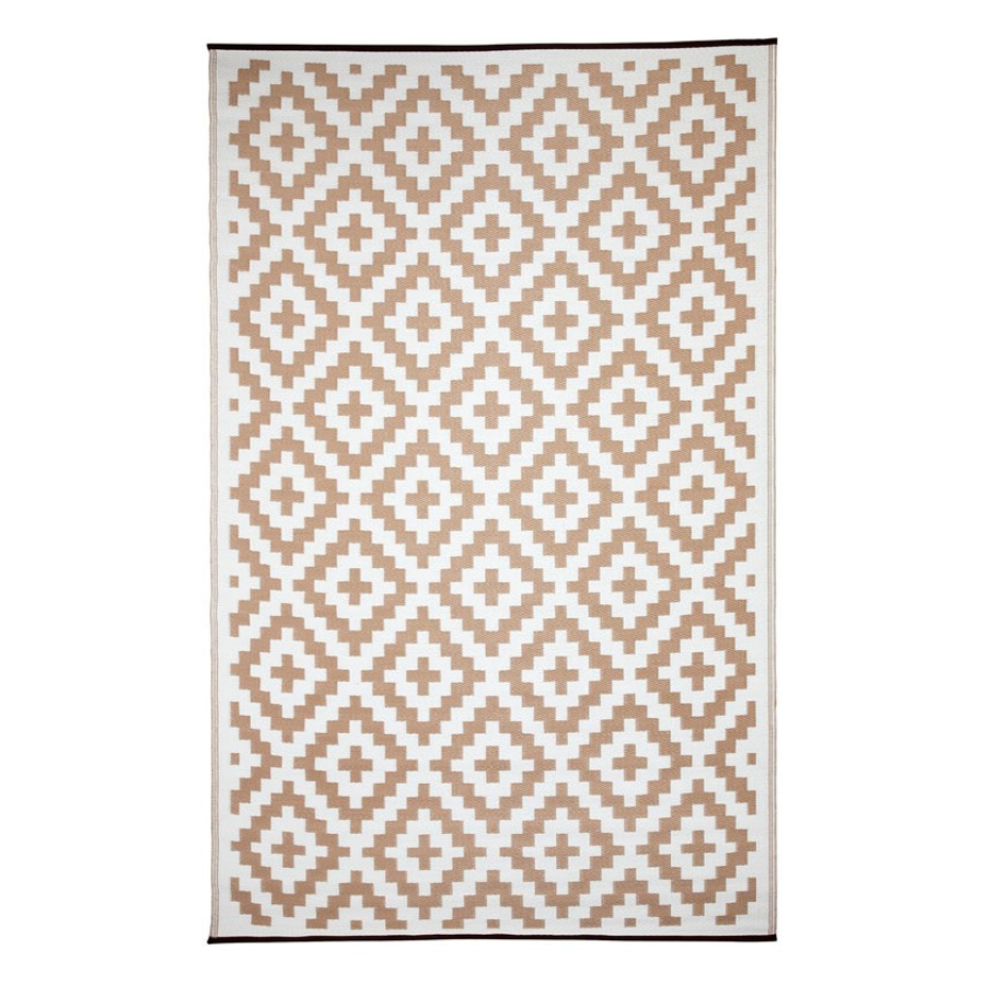 Aztec Beige and White Reversible Plastic Outdoor Large Rug - Recycled Plastic Rugs & Mats Fab Habitat