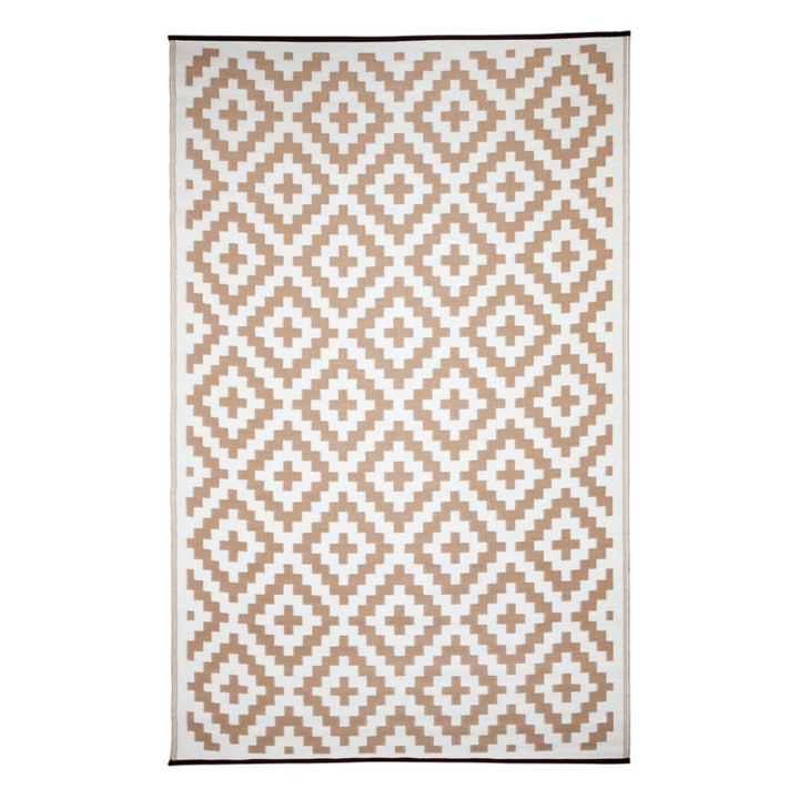 Aztec Beige and White Reversible Plastic Outdoor Large Rug - Recycled Plastic Rugs & Mats Fab Habitat