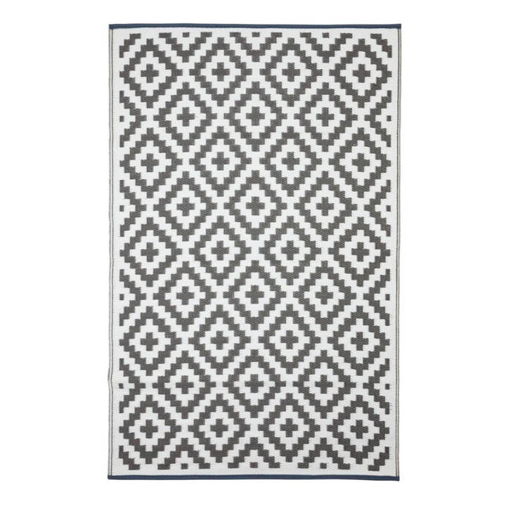 Aztec Grey And White Reversible Outdoor Large Rug - Recycled Plastic Rugs & Mats Fab Habitat