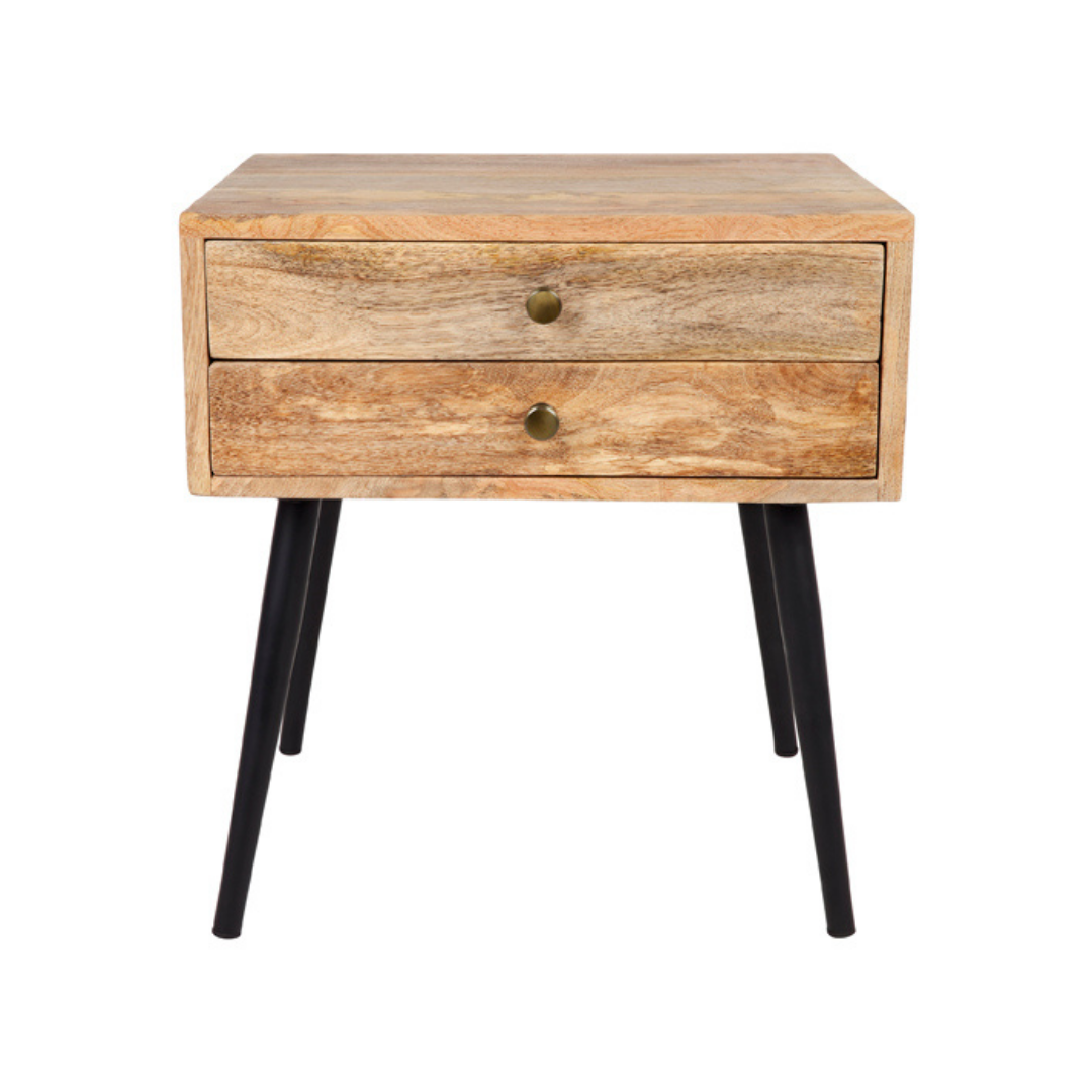 Zen Mango Wood Modern Rectangle Storage Side Table - Side Tables Fab Habitat