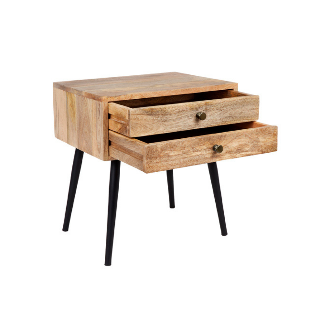 Zen Mango Wood Modern Rectangle Storage Side Table - Side Tables Fab Habitat