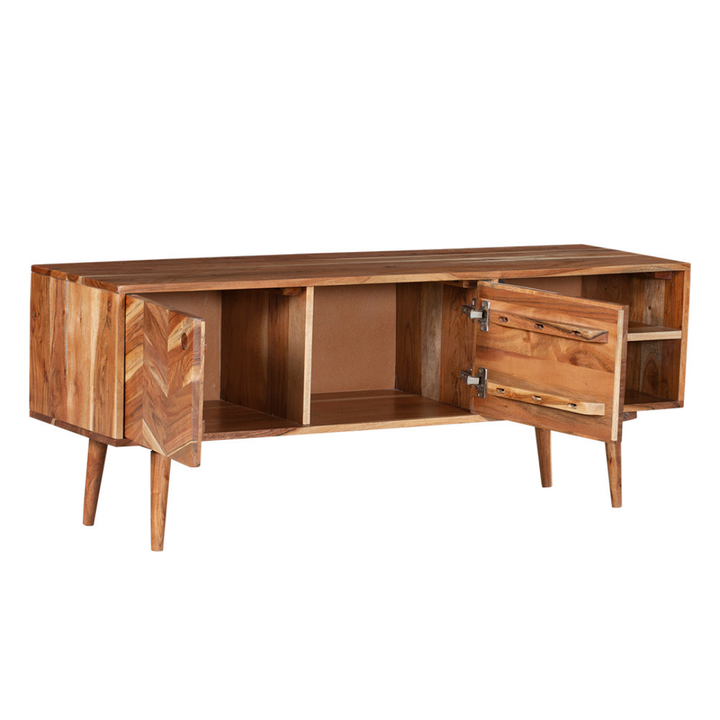 Flinders Herringbone 2 Doors & 2 Shelves Mango Wood Entertainment TV Unit with Storage - TV Units Fab Habitat