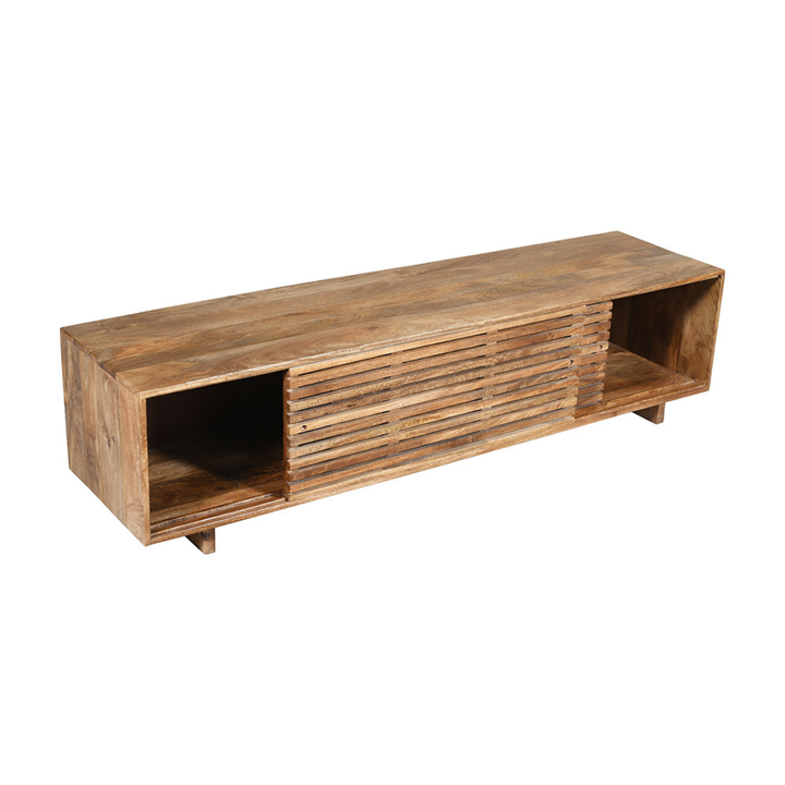 Leo Solid Wood 180 cm Modern Entertainment TV Unit with Sliding Doors & Storage - TV Units Fab Habitat