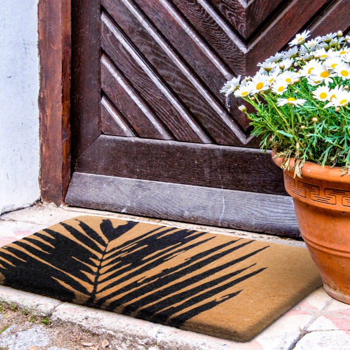 45x75 cm Fern Botanical Natural and Black Thick Coir Doormat