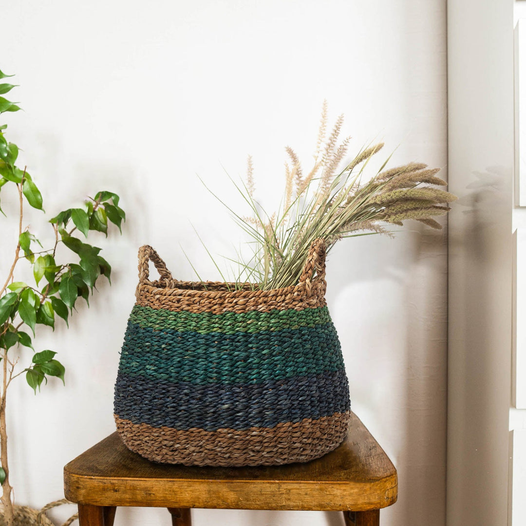 Harlem Handmade Blue Seagrass Storage Basket and Planter with Handles