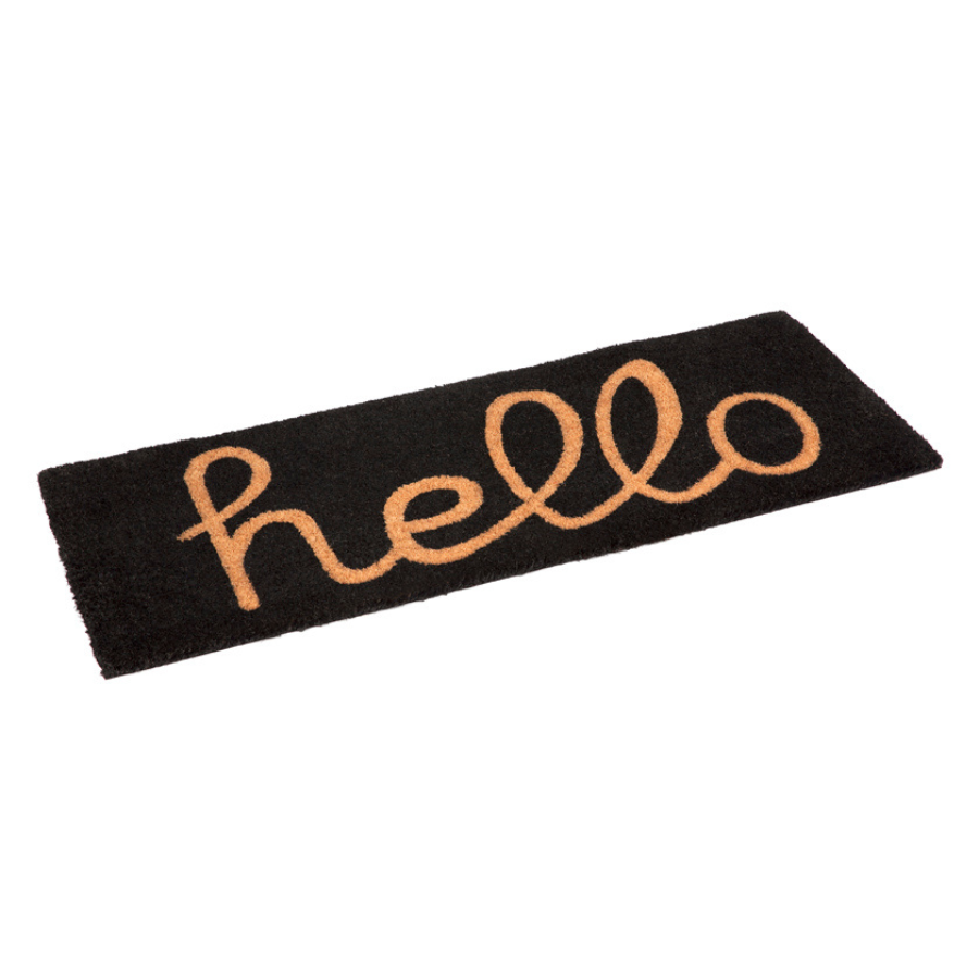 Black And Natural PVC Backed Long Hello Doormat