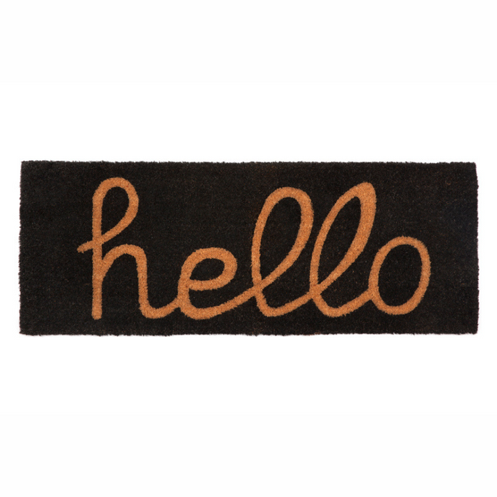 Hello Black And Natural PVC Backed Coir Doormat