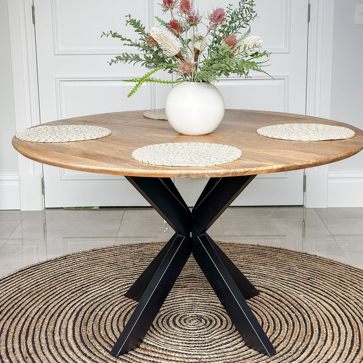 Faye Natural Finish 130cm Round Dining Table - Kitchen & Dining Furniture Fab Habitat