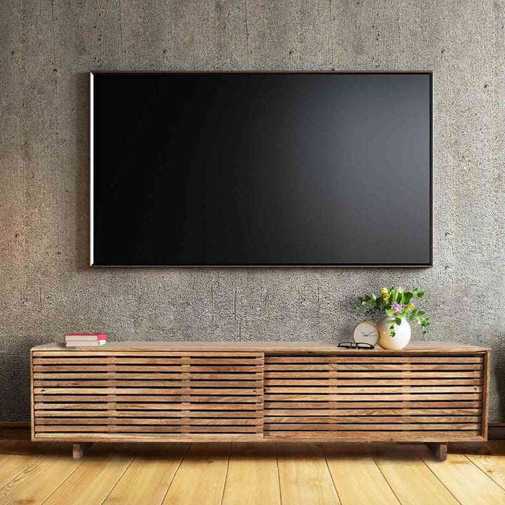 Leo Solid Wood 180 cm Modern Entertainment TV Unit with Sliding Doors & Storage