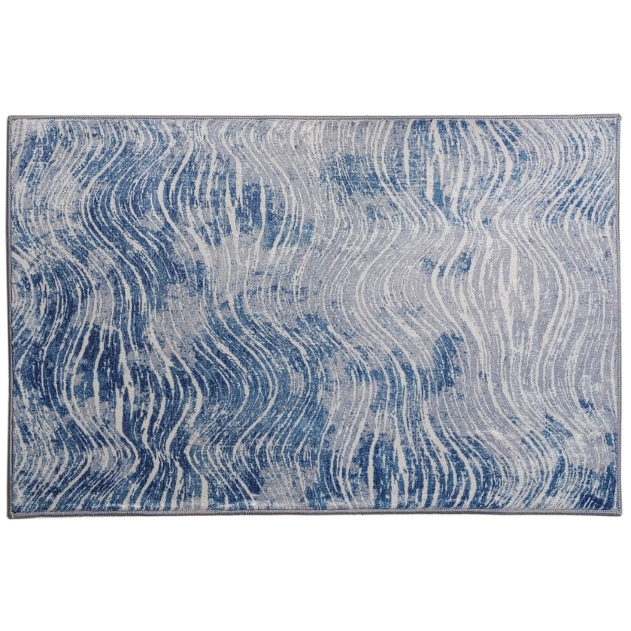 60 cm x 180 cm Shikar Blue Machine Washable Non Slip Kitchen Mat - Machine Washable Kitchen Mats Fab Habitat