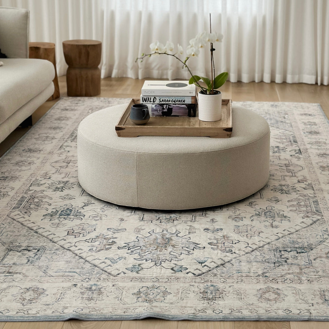 Santiago Grey Traditional Machine Washable Extra-Large Mat - Machine Washable Rugs Fab Habitat