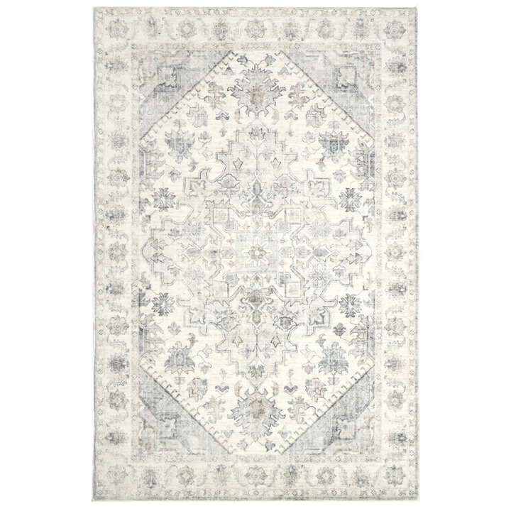 Santiago Grey Traditional Machine Washable Mat - Machine Washable Rugs Fab Habitat