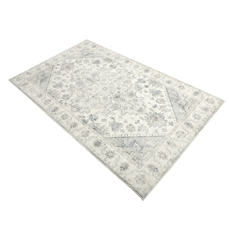 Santiago Grey Traditional Machine Washable Mat - Machine Washable Rugs Fab Habitat