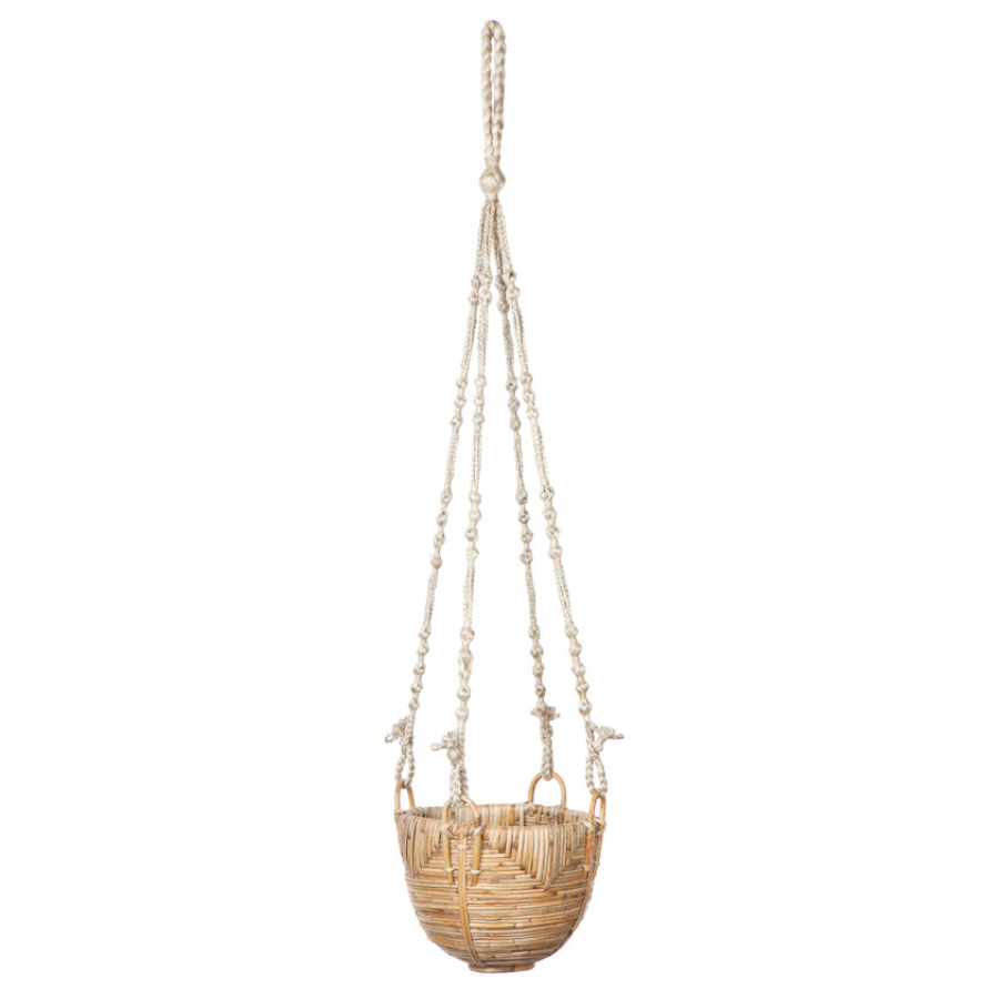 Set Of 3 Savar Handmade Cane Macrame Hanging Planters & Pot Holder - Macrame Plant hanger Fab Habitat