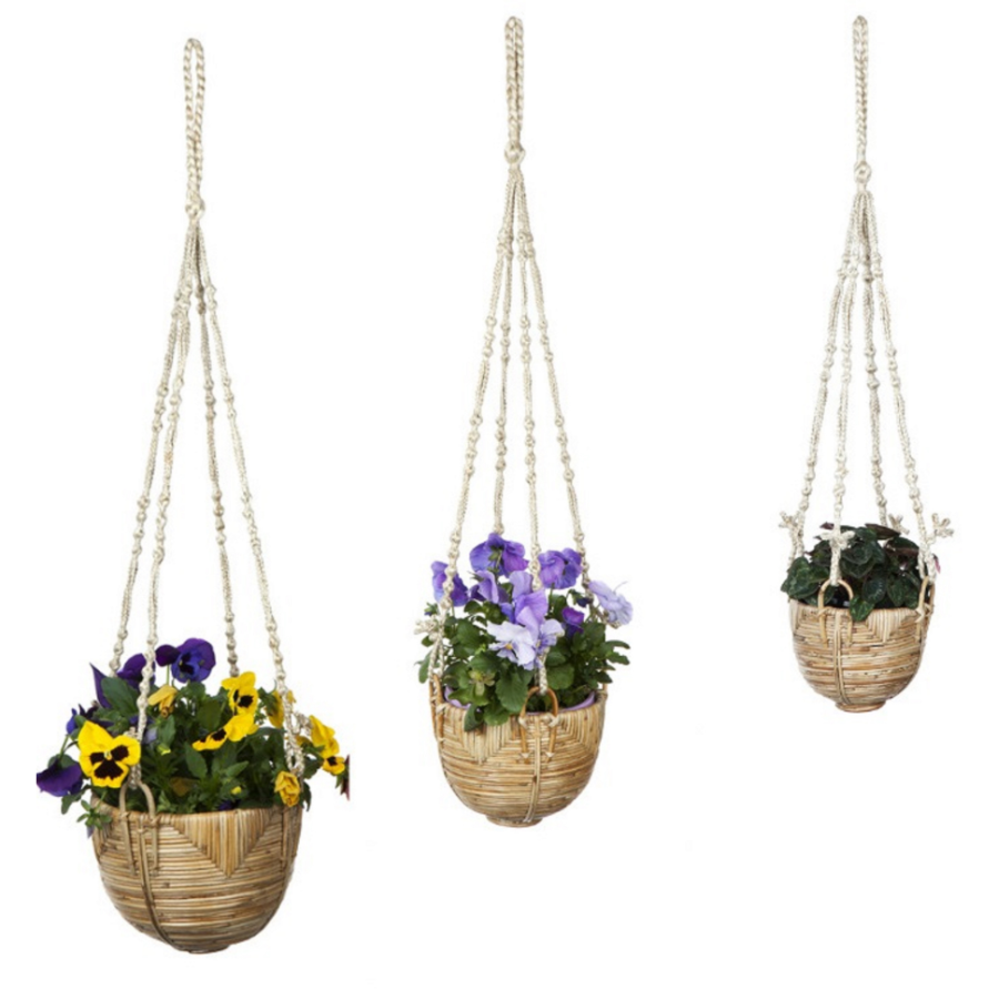 Set Of 3 Savar Handmade Cane Macrame Hanging Planters & Pot Holder - Macrame Plant hanger Fab Habitat