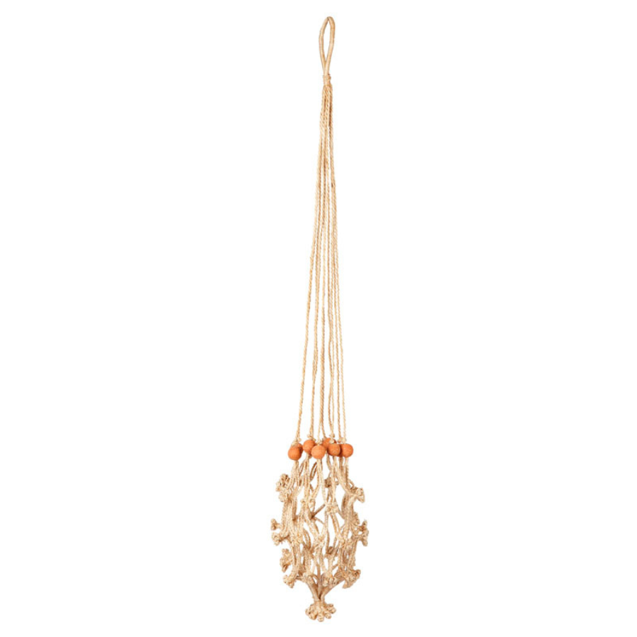 Sika Red Beads Handmade Macrame Jute Plant Hanger and Pot Holder - 105 cm - Macrame Plant hanger Fab Habitat