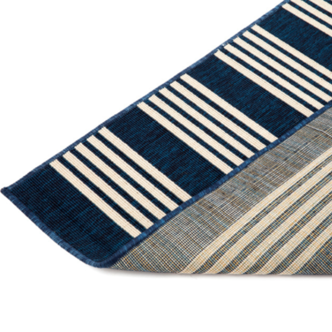 Mariona Blue Striped Outdoor Large Rug