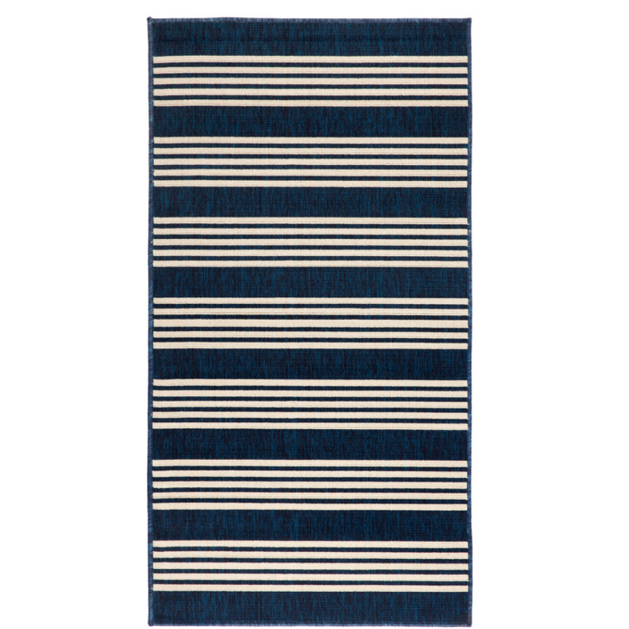 Mariona Blue Striped Outdoor Rug