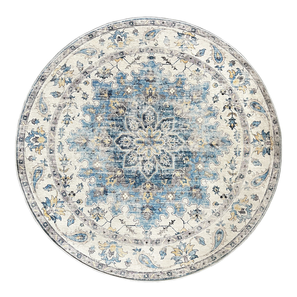 Conrad Blue Traditional Distressed Round Non Slip Area Rug - Non Slip Rugs Fab Habitat