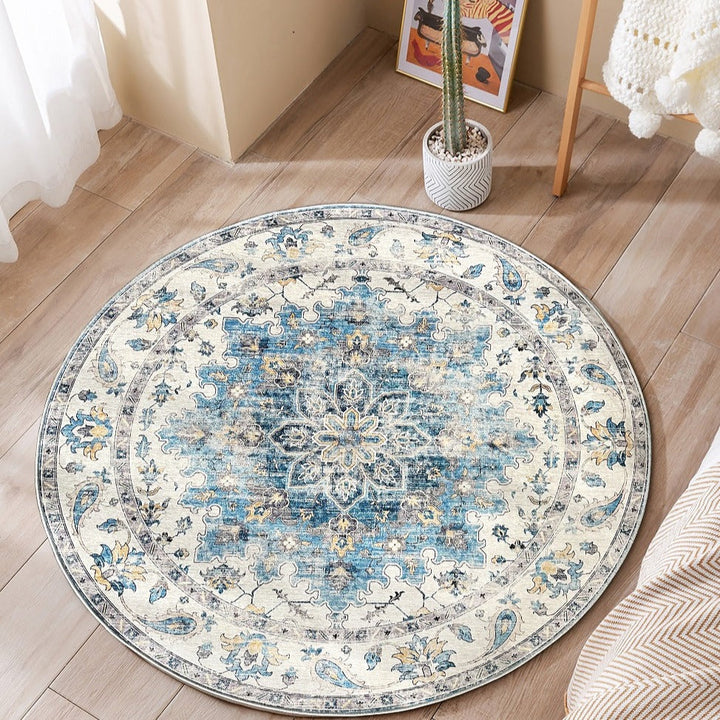 Conrad Blue Traditional Distressed Round Non Slip Area Rug - Non Slip Rugs Fab Habitat