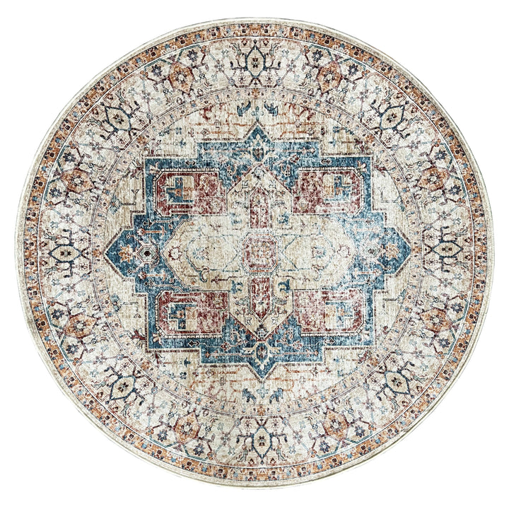 Maja Multicoloured Traditional Distressed Round Non Slip Rug - Non Slip Rugs Fab Habitat