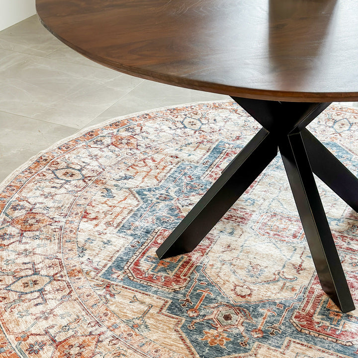 Maja Multicoloured Traditional Distressed Round Non Slip Rug - Non Slip Rugs Fab Habitat