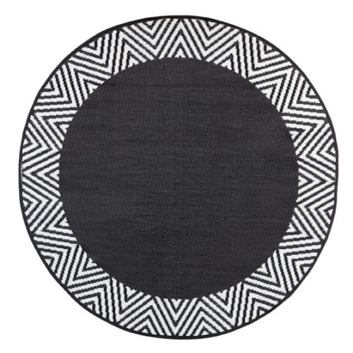 Olympia Black and White Recycled Plastic Large Round Rug