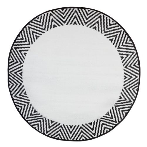 Olympia Black and White Recycled Plastic Round Outdoor Rug