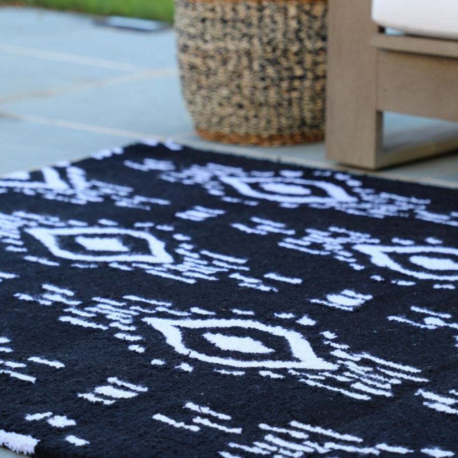 Surah Black And White Tribal P.E.T Indoor Outdoor Rug - Outdoor Rugs Fab Habitat