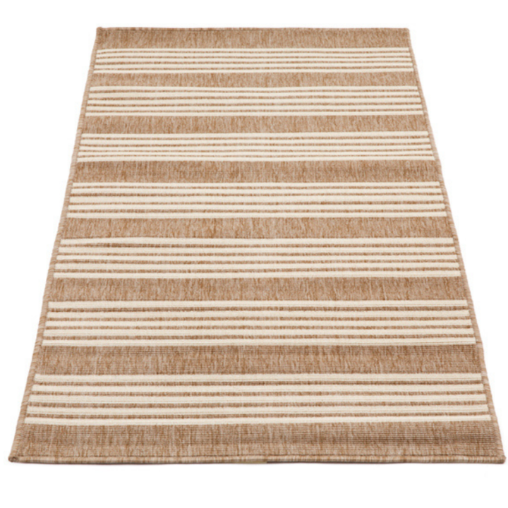 Mariona Beige Striped Polypropylene Outdoor Rug - Outdoor Rugs Fab Habitat