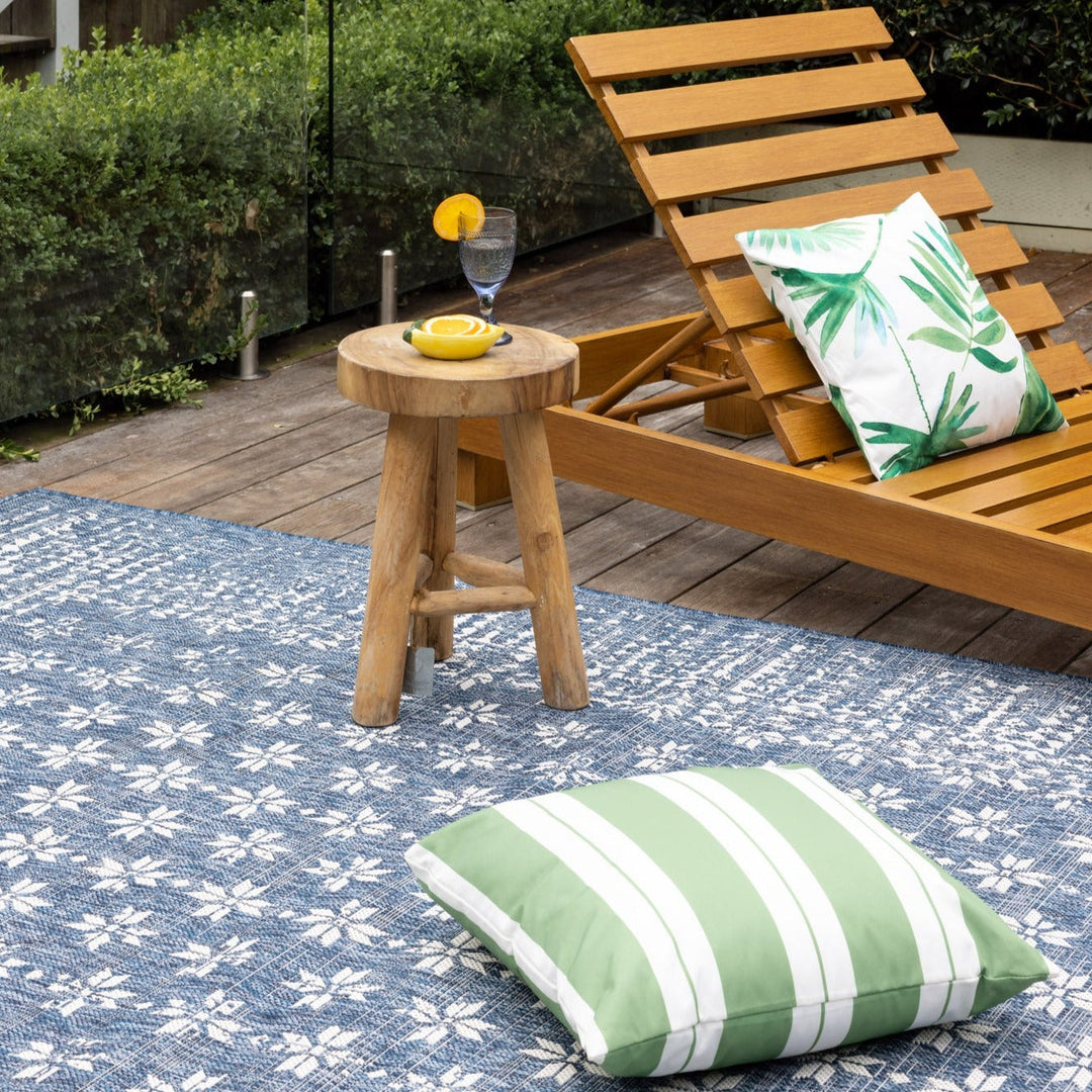 Pearl Blue Floral Polypropylene Outdoor Rug - Outdoor Rugs Fab Habitat