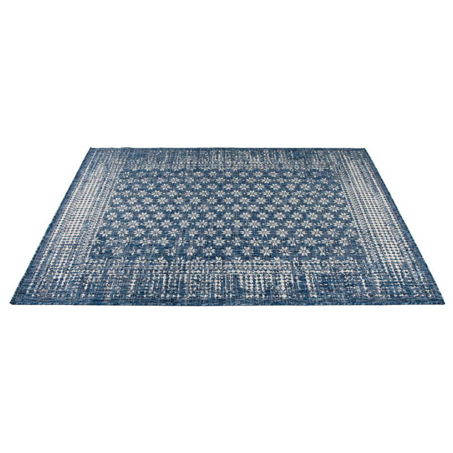 Pearl Blue Floral Polypropylene Outdoor Rug - Outdoor Rugs Fab Habitat