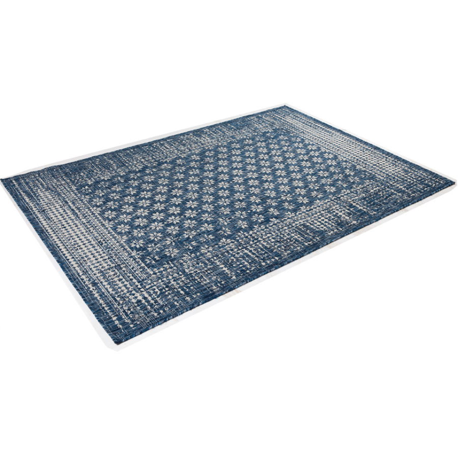 Pearl Blue Floral Polypropylene Outdoor Rug - Outdoor Rugs Fab Habitat