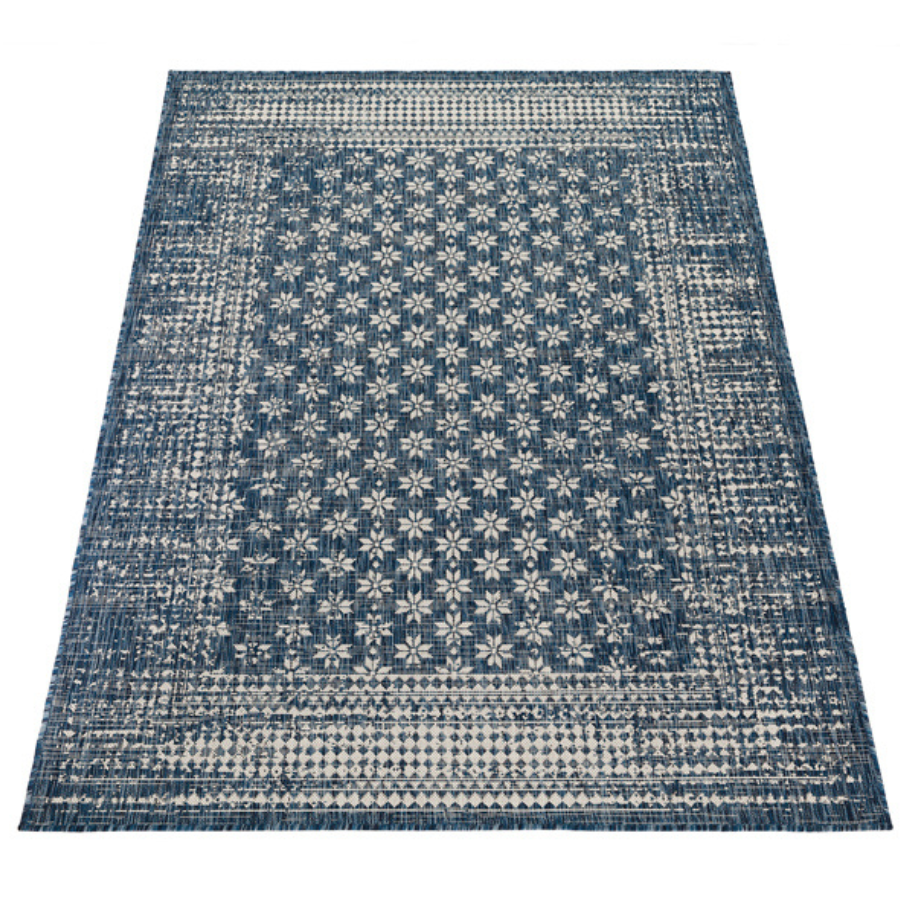 Pearl Blue Floral Polypropylene Outdoor Rug - Outdoor Rugs Fab Habitat