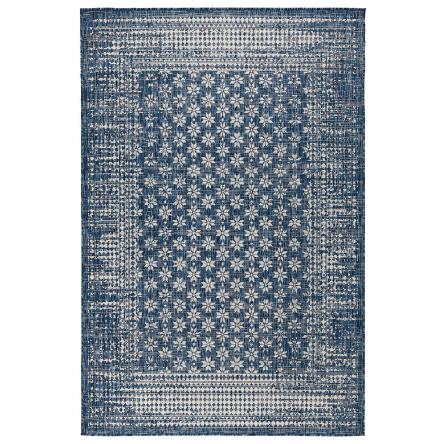 Pearl Blue Floral Polypropylene Outdoor Rug - Outdoor Rugs Fab Habitat