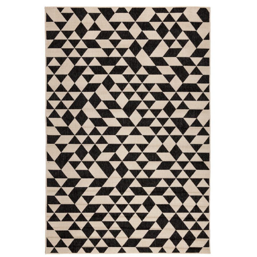 Yuma Black And Cream Modern Polypropylene Outdoor Rug - Outdoor Rugs Fab Habitat