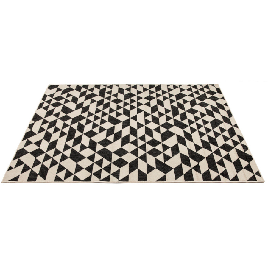 Yuma Black And Cream Modern Polypropylene Outdoor Rug - Outdoor Rugs Fab Habitat